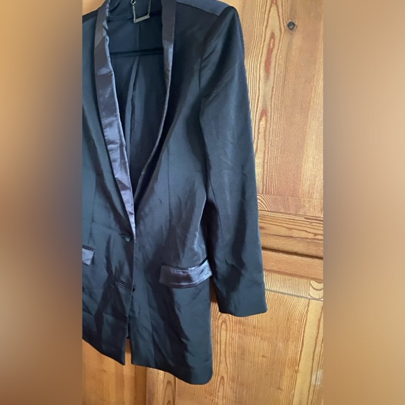 Capulet Black tuxedo jacket blazer Shaw satin color trim buttons sleeves lined S - Picture 2 of 7